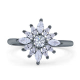 Art Deco Wedding Engagement Bridal Ring Marquise Round Simulated Cubic Zirconia 925 Sterling Silver