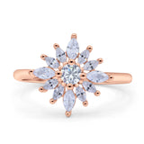 Art Deco Wedding Engagement Bridal Ring Marquise Round Simulated Cubic Zirconia 925 Sterling Silver