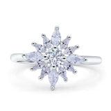Art Deco Wedding Engagement Bridal Ring Marquise Round Simulated Cubic Zirconia 925 Sterling Silver