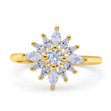 Art Deco Wedding Engagement Bridal Ring Marquise Round Simulated Cubic Zirconia 925 Sterling Silver