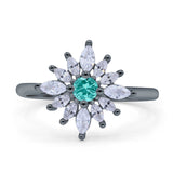 Art Deco Wedding Engagement Bridal Ring Marquise Round Simulated Cubic Zirconia 925 Sterling Silver