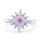 Art Deco Wedding Engagement Bridal Ring Marquise Round Simulated Cubic Zirconia 925 Sterling Silver