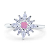 Art Deco Wedding Engagement Bridal Ring Marquise Round Simulated Cubic Zirconia 925 Sterling Silver
