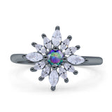Art Deco Wedding Engagement Bridal Ring Marquise Round Simulated Cubic Zirconia 925 Sterling Silver