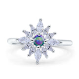 Art Deco Wedding Engagement Bridal Ring Marquise Round Simulated Cubic Zirconia 925 Sterling Silver