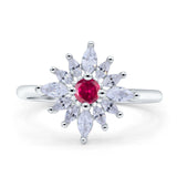 Art Deco Wedding Engagement Bridal Ring Marquise Round Simulated Cubic Zirconia 925 Sterling Silver