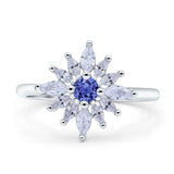 Art Deco Wedding Engagement Bridal Ring Marquise Round Simulated Cubic Zirconia 925 Sterling Silver