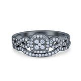 Infinity Bridal Set Two Piece Vintage Wedding Engagement Ring Band Round Simulated Cubic Zirconia 925 Sterling Silver
