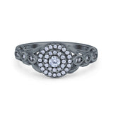 Art Deco Vintage Style Wedding Engagement Ring Band Round Simulated Cubic Zirconia 925 Sterling Silver