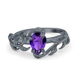 Art Deco Leaves Pear Vintage Style Bridal Wedding Engagement Ring Round Simulated Cubic Zirconia 925 Sterling Silver