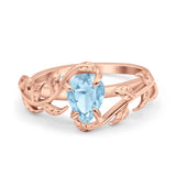 Art Deco Leaves Pear Vintage Style Bridal Wedding Engagement Ring Round Simulated Cubic Zirconia 925 Sterling Silver