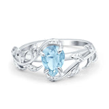 Art Deco Leaves Pear Vintage Style Bridal Wedding Engagement Ring Round Simulated Cubic Zirconia 925 Sterling Silver