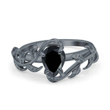 Art Deco Leaves Pear Vintage Style Bridal Wedding Engagement Ring Round Simulated Cubic Zirconia 925 Sterling Silver