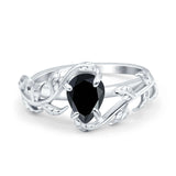 Art Deco Leaves Pear Vintage Style Bridal Wedding Engagement Ring Round Simulated Cubic Zirconia 925 Sterling Silver