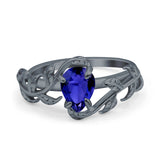 Art Deco Leaves Pear Vintage Style Bridal Wedding Engagement Ring Round Simulated Cubic Zirconia 925 Sterling Silver