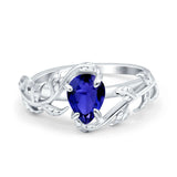 Art Deco Leaves Pear Vintage Style Bridal Wedding Engagement Ring Round Simulated Cubic Zirconia 925 Sterling Silver