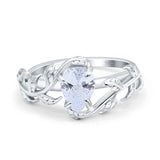 Art Deco Leaves Pear Vintage Style Bridal Wedding Engagement Ring Round Simulated Cubic Zirconia 925 Sterling Silver