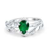 Art Deco Leaves Pear Vintage Style Bridal Wedding Engagement Ring Round Simulated Cubic Zirconia 925 Sterling Silver