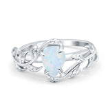 Art Deco Leaves Pear Vintage Style Bridal Wedding Engagement Ring Round Simulated Cubic Zirconia 925 Sterling Silver