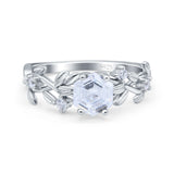 Hexagon Vintage Style Wedding Engagement Ring Round Simulated Cubic Zirconia 925 Sterling Silver