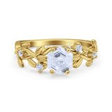 Hexagon Vintage Style Wedding Engagement Ring Round Simulated Cubic Zirconia 925 Sterling Silver
