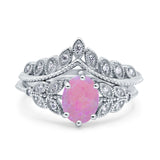 Two Piece Vintage Style Wedding Engagement Bridal Set Ring Band Oval Simulated Cubic Zirconia 925 Sterling Silver