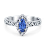 Halo Art Deco Bridal Wedding Engagement Ring Marquise Simulated Cubic Zirconia 925 Sterling Silver