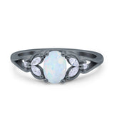 Oval Art Deco Bridal Wedding Engagement Ring Marquise Round Simulated Cubic Zirconia 925 Sterling Silver