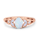 Oval Art Deco Bridal Wedding Engagement Ring Marquise Round Simulated Cubic Zirconia 925 Sterling Silver