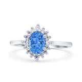 Halo Oval Art Deco Bridal Wedding Engagement Ring Simulated Cubic Zirconia 925 Sterling Silver
