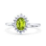 Halo Oval Art Deco Bridal Wedding Engagement Ring Simulated Cubic Zirconia 925 Sterling Silver