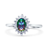 Halo Oval Art Deco Bridal Wedding Engagement Ring Simulated Cubic Zirconia 925 Sterling Silver