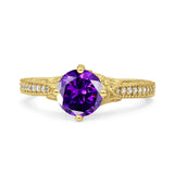 Art Deco Wedding Bridal Ring Round Simulated Cubic Zirconia 925 Sterling Silver