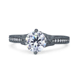Art Deco Wedding Bridal Ring Round Simulated Cubic Zirconia 925 Sterling Silver