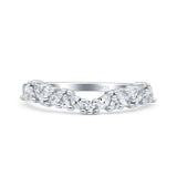 Half Eternity Art Deco Marquise Round Wedding Ring Simulated Cubic Zirconia 925 Sterling Silver