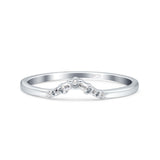 V Curve Baguette Band Eternity Ring Wedding Round Simulated Cubic Zirconia 925 Sterling Silver
