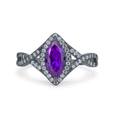 Art Deco Bridal Wedding Engagement Ring Marquise Round Simulated Cubic Zirconia 925 Sterling Silver