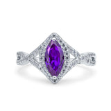Art Deco Bridal Wedding Engagement Ring Marquise Round Simulated Cubic Zirconia 925 Sterling Silver