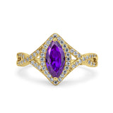 Art Deco Bridal Wedding Engagement Ring Marquise Round Simulated Cubic Zirconia 925 Sterling Silver
