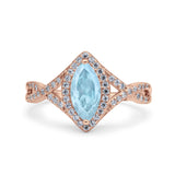 Art Deco Bridal Wedding Engagement Ring Marquise Round Simulated Cubic Zirconia 925 Sterling Silver