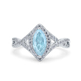 Art Deco Bridal Wedding Engagement Ring Marquise Round Simulated Cubic Zirconia 925 Sterling Silver