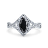 Art Deco Bridal Wedding Engagement Ring Marquise Round Simulated Cubic Zirconia 925 Sterling Silver