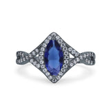 Art Deco Bridal Wedding Engagement Ring Marquise Round Simulated Cubic Zirconia 925 Sterling Silver