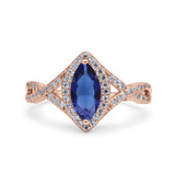 Art Deco Bridal Wedding Engagement Ring Marquise Round Simulated Cubic Zirconia 925 Sterling Silver
