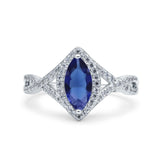 Art Deco Bridal Wedding Engagement Ring Marquise Round Simulated Cubic Zirconia 925 Sterling Silver