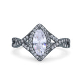 Art Deco Bridal Wedding Engagement Ring Marquise Round Simulated Cubic Zirconia 925 Sterling Silver
