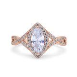 Art Deco Bridal Wedding Engagement Ring Marquise Round Simulated Cubic Zirconia 925 Sterling Silver