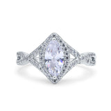 Art Deco Bridal Wedding Engagement Ring Marquise Round Simulated Cubic Zirconia 925 Sterling Silver
