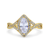 Art Deco Bridal Wedding Engagement Ring Marquise Round Simulated Cubic Zirconia 925 Sterling Silver