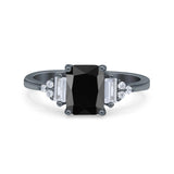 Emerald Cut Art Deco Bridal Wedding Engagement Ring Baguette Simulated Cubic Zirconia 925 Sterling Silver